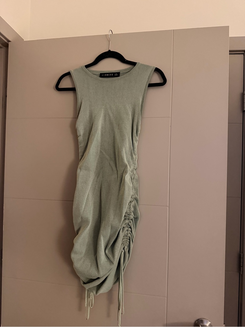 Lioness Light Sage Green Ruched Tank Mini Dress